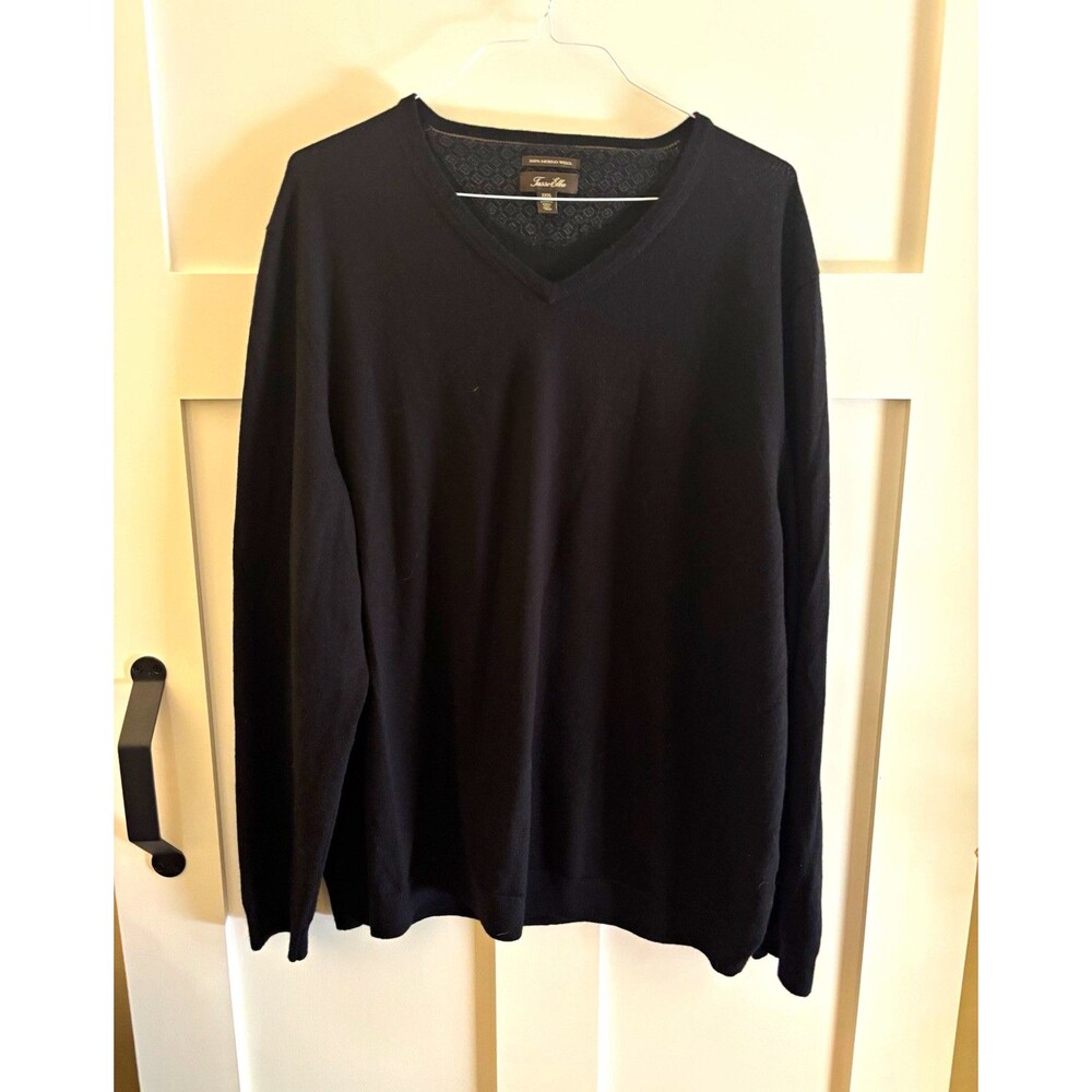 Tasso Elba Men’s Black Merino Wool V-Neck Lightweight Knit Pullover Sweater 3XL